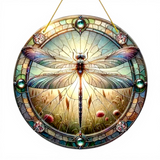 Dragonfly Suncatcher Faux Stained Glass Window Hanging 8" Decor Gift
