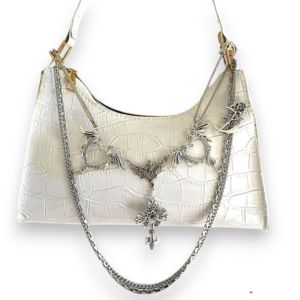 Gothic Skull Chain Shoulder Bag White Punk Crossbody Purse Y2K Alt