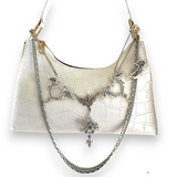 Gothic Skull Chain Shoulder Bag White Punk Crossbody Purse Y2K Alt