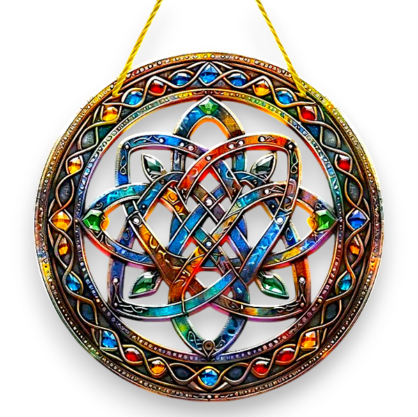 Celtic Knot Suncatcher 8 Inch Faux Stained Glass Window Hanging Boho Decor