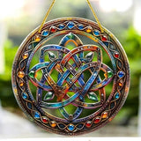 Celtic Knot Suncatcher 8 Inch Faux Stained Glass Window Hanging Boho Decor