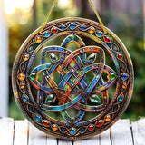 Celtic Knot Suncatcher 8 Inch Faux Stained Glass Window Hanging Boho Decor