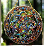 Celtic Knot Suncatcher 8 Inch Faux Stained Glass Window Hanging Boho Decor