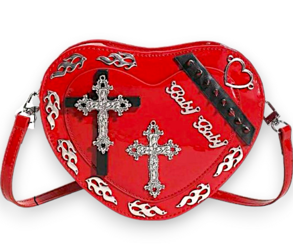 Red Gothic Heart Crossbody Bag Bad Baby Punk Studded Y2K Alt Purse Emo