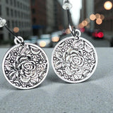 Sterling Silver Rose Earrings Floral Dangle Round Boho Jewelry Gift