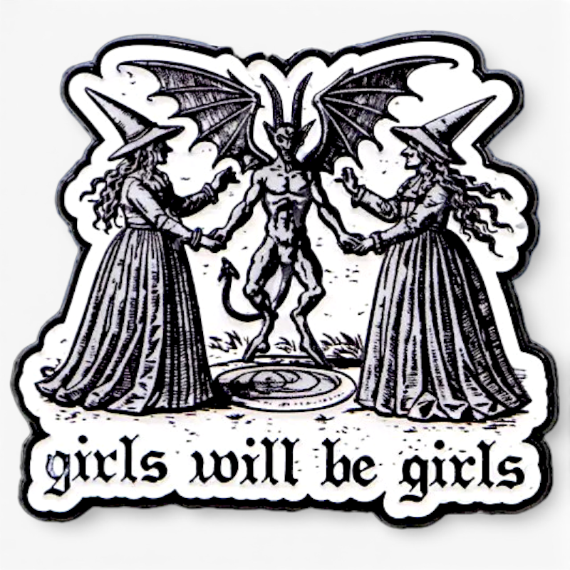 Gothic Witch Devil Ritual Enamel Pin Girls Will Be Girls Occult Brooch Jacket