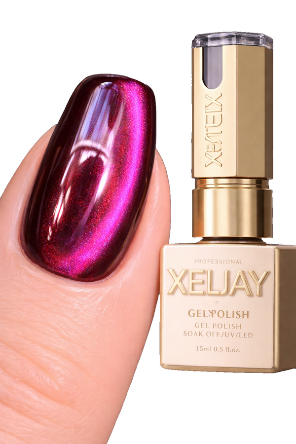 Xeljay Professional Cat Eye Magnetic Gel Polish 15ml Burgundy Pink Soak Off #02