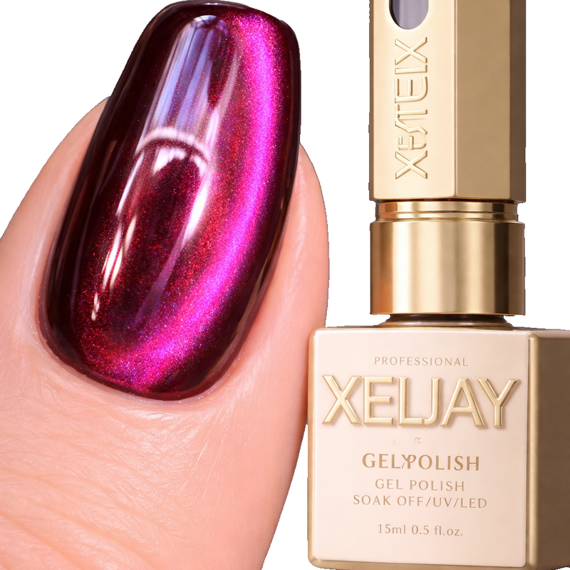 Xeljay Professional Cat Eye Magnetic Gel Polish 15ml Burgundy Pink Soak Off #02