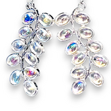 Sterling Silver Iridescent Cabochon Branch Dangle Earrings Leaf Drop 2.5”