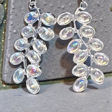 Sterling Silver Iridescent Cabochon Branch Dangle Earrings Leaf Drop 2.5”