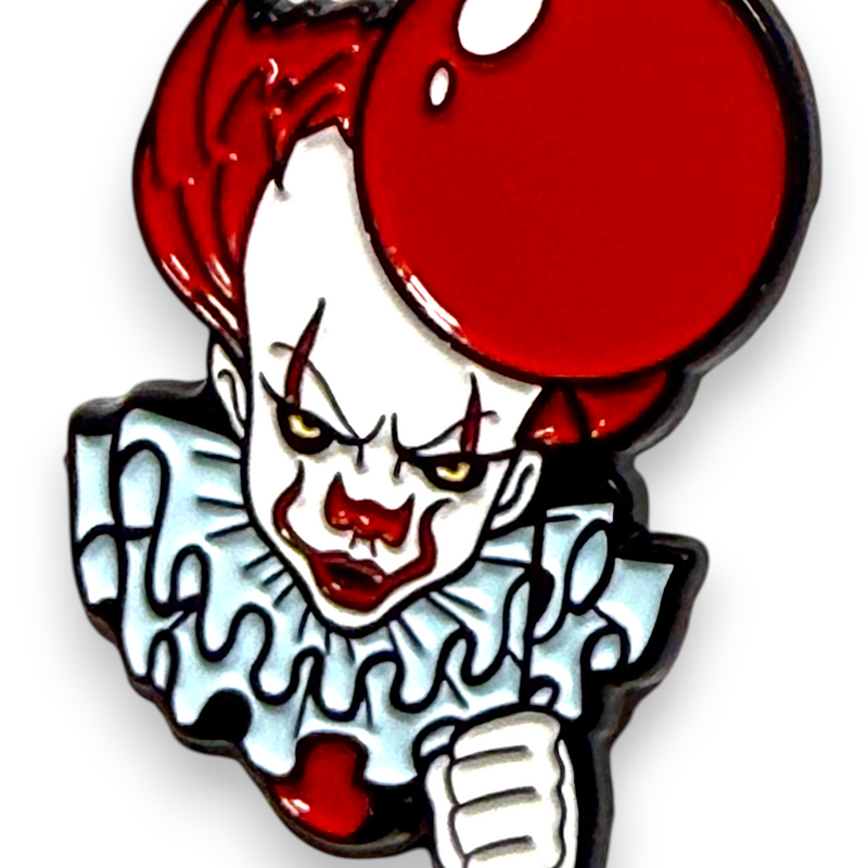 Pennywise IT Horror Clown Enamel Pin • Red Balloon Scary Collectible Badge