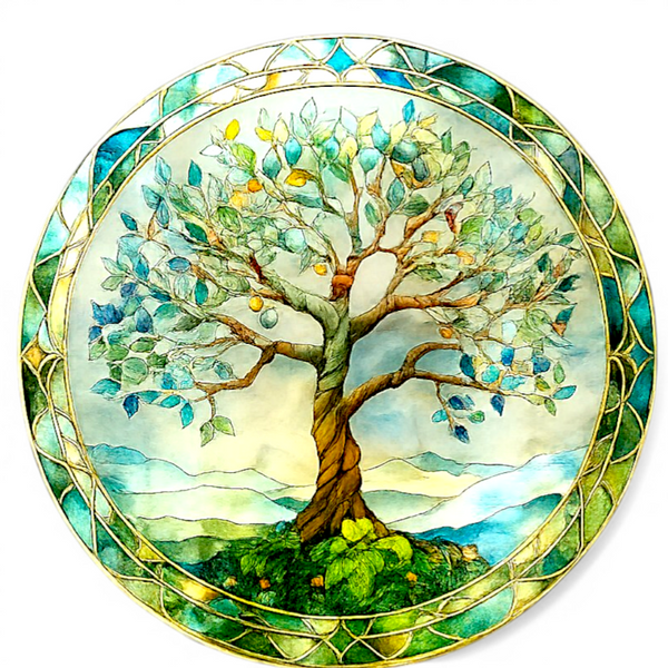 Tree of Life Suncatcher 8” Faux Stained Glass Window Hanging Spiritual Decor