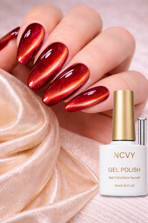 NCVY Red Gold Cat Eye Gel Polish Magnetic Glitter UV LED Nail Art 10ml