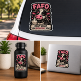 Funny Cow FAFO Sticker 4" Waterproof BOPP Vinyl Car Laptop Decal