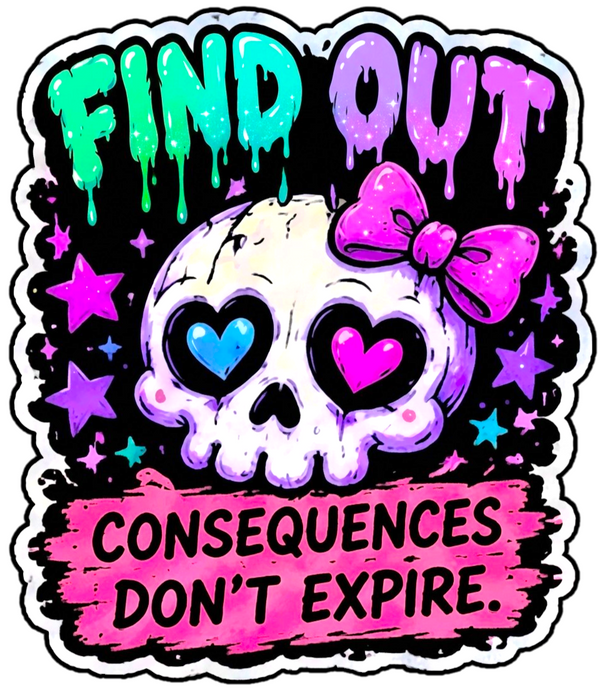 Find Out Consequences Don’t Expire Sticker 4” Waterproof Vinyl Decal