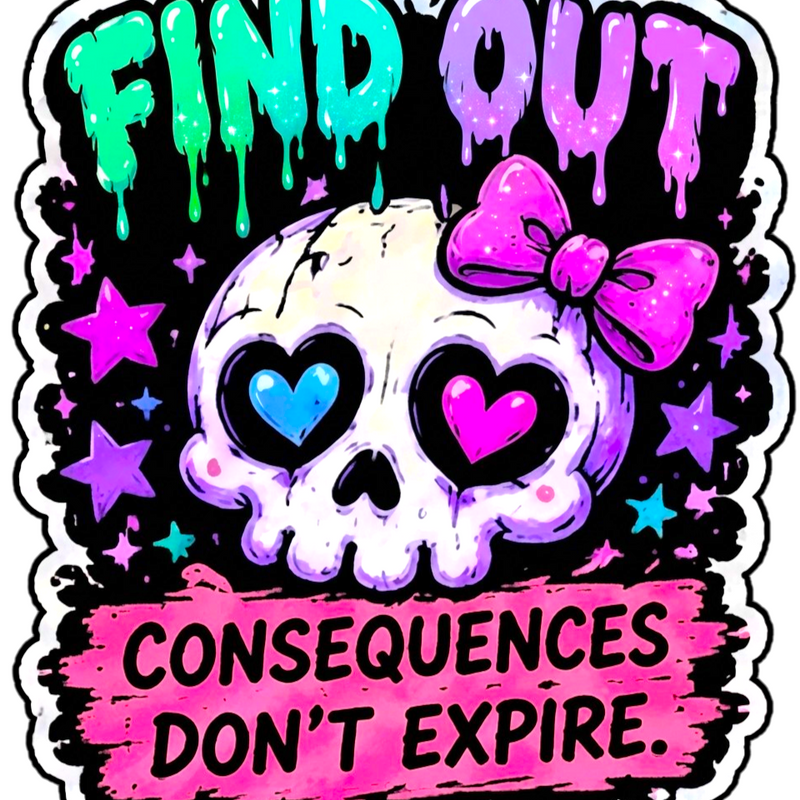 Find Out Consequences Don’t Expire Sticker 4” Waterproof Vinyl Decal