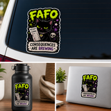 FAFO Black Cat Sticker Consequences Are Brewing 4” Waterproof Decal