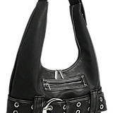 Black Punk Rock Shoulder Bag w/ Belt Buckle – Goth Grunge Hobo Purse