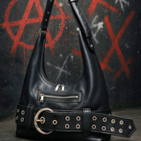 Black Punk Rock Shoulder Bag w/ Belt Buckle – Goth Grunge Hobo Purse
