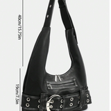 Black Punk Rock Shoulder Bag w/ Belt Buckle – Goth Grunge Hobo Purse