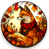 Autumn Fox Suncatcher 8 Inch Faux Stained Glass Window Decor Acrylic Round