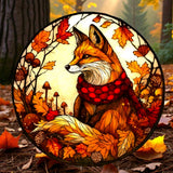 Autumn Fox Suncatcher 8 Inch Faux Stained Glass Window Decor Acrylic Round