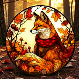 Autumn Fox Suncatcher 8 Inch Faux Stained Glass Window Decor Acrylic Round