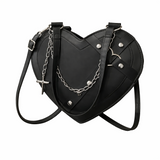 Punk Heart-Shaped Crossbody Bag with Chain – Studded Faux Leather Shoulder Purse