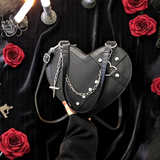 Punk Heart-Shaped Crossbody Bag with Chain – Studded Faux Leather Shoulder Purse