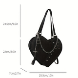 Punk Heart-Shaped Crossbody Bag with Chain – Studded Faux Leather Shoulder Purse