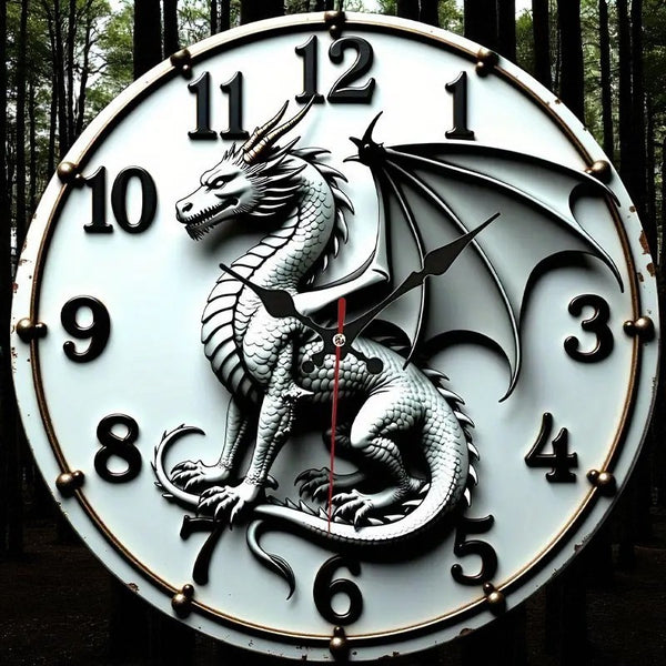 Dragon Wall Clock 9.8” Silent Gothic Fantasy Wooden Decor Bedroom Living Room