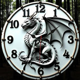 Dragon Wall Clock 9.8” Silent Gothic Fantasy Wooden Decor Bedroom Living Room