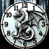 Dragon Wall Clock 9.8” Silent Gothic Fantasy Wooden Decor Bedroom Living Room