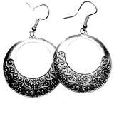 Silver Filigree Hoop Earrings Boho Vintage Dangle Round Statement Jewelry