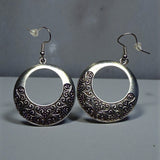 Silver Filigree Hoop Earrings Boho Vintage Dangle Round Statement Jewelry