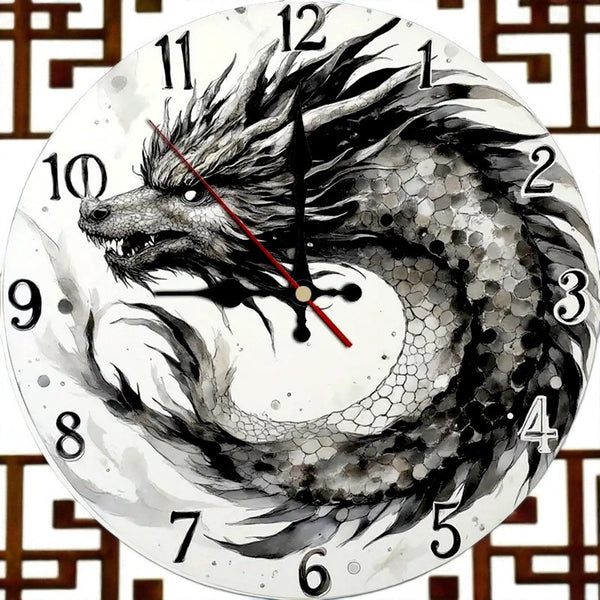 Asian Dragon Wall Clock 10” Silent Quartz Minimalist Home Office Gothic Decor