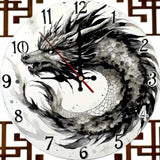Asian Dragon Wall Clock 10” Silent Quartz Minimalist Home Office Gothic Decor