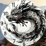 Asian Dragon Wall Clock 10” Silent Quartz Minimalist Home Office Gothic Decor