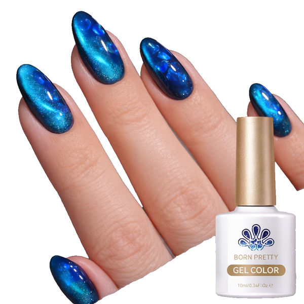 Teal Blue Cat Eye Gel Nail Polish Magnetic Aurora Soak Off UV LED Nail