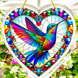 Hummingbird Heart Suncatcher 8” Faux Stained Glass Window Hanging Gift Decor