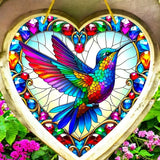 Hummingbird Heart Suncatcher 8” Faux Stained Glass Window Hanging Gift Decor
