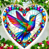 Hummingbird Heart Suncatcher 8” Faux Stained Glass Window Hanging Gift Decor