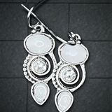 Sterling Silver Swirl Dangle Earrings White Cabochon & Crystal Drop 1”