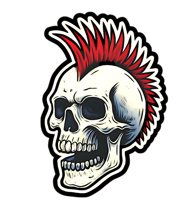 Red Mohawk Skull Sticker 4in | Punk Skull BOPP Vinyl | Gothic Decal