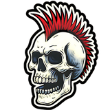 Red Mohawk Skull Sticker 4in | Punk Skull BOPP Vinyl | Gothic Decal
