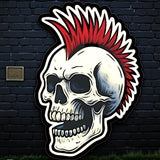 Red Mohawk Skull Sticker 4in | Punk Skull BOPP Vinyl | Gothic Decal