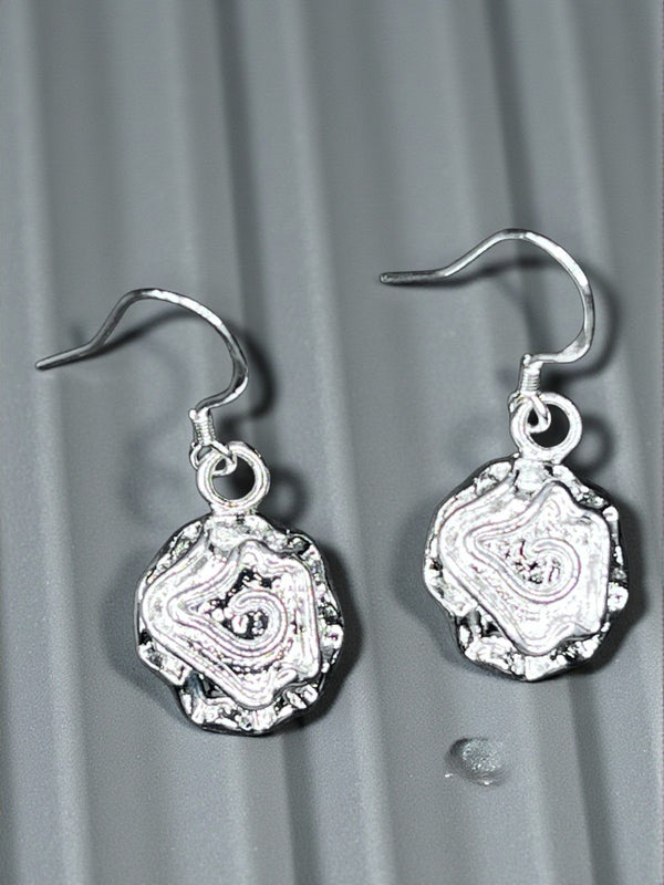 Sterling Silver Swirl Nugget Dangle Earrings Textured Abstract Drop 1”