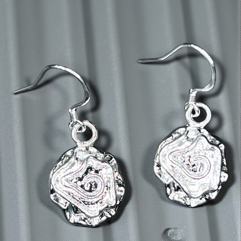 Sterling Silver Swirl Nugget Dangle Earrings Textured Abstract Drop 1”