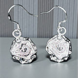 Sterling Silver Swirl Nugget Dangle Earrings Textured Abstract Drop 1”