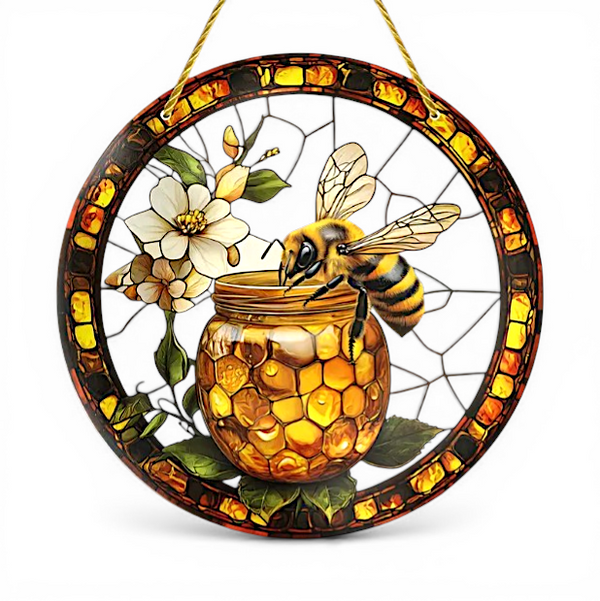 8" Sunflower Mason Jar Faux Stained Glass Suncatcher Floral Window Decor